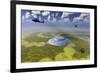 Ah-64 Apache Black Ops Helicopters Flying around a Crop Circle with Ufo at Center-null-Framed Art Print