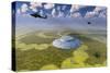 Ah-64 Apache Black Ops Helicopters Flying around a Crop Circle with Ufo at Center-null-Stretched Canvas