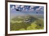 Ah-64 Apache Black Ops Helicopters Flying around a Crop Circle with Ufo at Center-null-Framed Art Print