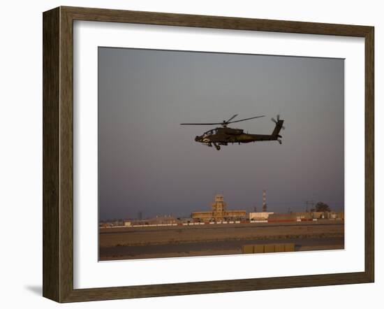 AH-64 Apache Helicopter Flies by the Control Tower on Camp Speicher-Stocktrek Images-Framed Photographic Print