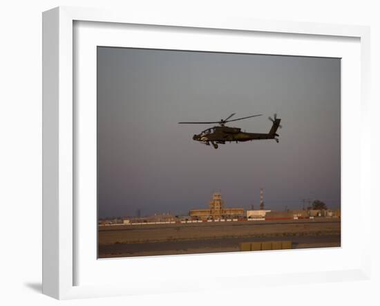 AH-64 Apache Helicopter Flies by the Control Tower on Camp Speicher-Stocktrek Images-Framed Photographic Print