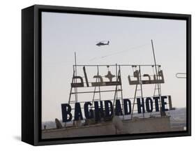 AH-64 Apache in Flight over the Baghdad Hotel in Central Baghdad, Iraq-Stocktrek Images-Framed Stretched Canvas