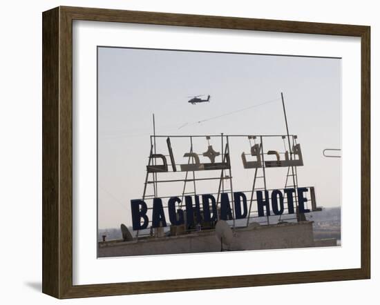 AH-64 Apache in Flight over the Baghdad Hotel in Central Baghdad, Iraq-Stocktrek Images-Framed Photographic Print