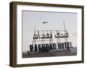 AH-64 Apache in Flight over the Baghdad Hotel in Central Baghdad, Iraq-Stocktrek Images-Framed Photographic Print