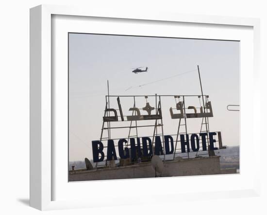 AH-64 Apache in Flight over the Baghdad Hotel in Central Baghdad, Iraq-Stocktrek Images-Framed Photographic Print