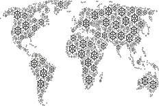 Global World Map Concept Combined of Boat Steering Wheel Icons. Vector Boat Steering Wheel Items Ar-Aha-Soft-Stretched Canvas