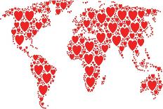 International Map Composition Composed of Love Heart Pictograms. Vector Love Heart Elements are Uni-Aha-Soft-Art Print