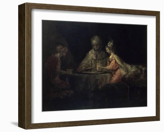 Ahasuerus, Haman and Esther-Rembrandt van Rijn-Framed Giclee Print