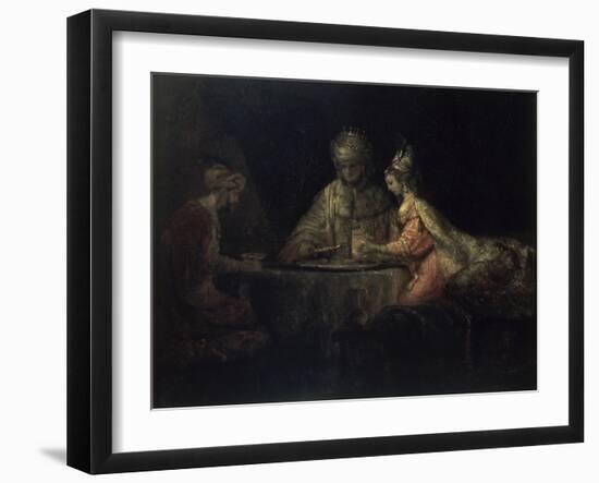 Ahasuerus, Haman and Esther-Rembrandt van Rijn-Framed Giclee Print