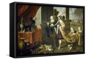 Ahasuerus, King of Persia, Showing His Treasure to Mordecai, Uncle of His Wife Esther-Claude Vignon-Framed Stretched Canvas