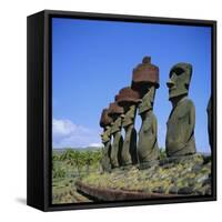 Ahu Nau Nau at Anakena Beach, Easter Island, Chile-Geoff Renner-Framed Stretched Canvas