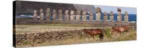 Ahu Tongariki, Easter Island, Chile. Three horses walk in front of the Moai.-Karen Ann Sullivan-Stretched Canvas
