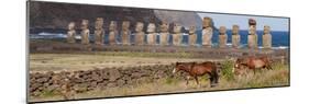 Ahu Tongariki, Easter Island, Chile. Three horses walk in front of the Moai.-Karen Ann Sullivan-Mounted Photographic Print