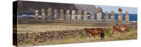 Ahu Tongariki, Easter Island, Chile. Three horses walk in front of the Moai.-Karen Ann Sullivan-Stretched Canvas