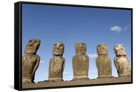 Ahu Tongariki Where 15 Moai Statues Stand with their Backs to the Ocean-Jean-Pierre De Mann-Framed Stretched Canvas