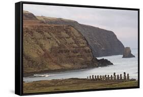 Ahu Tongariki Where 15 Moai Statues Stand with their Backs to the Ocean-Jean-Pierre De Mann-Framed Stretched Canvas