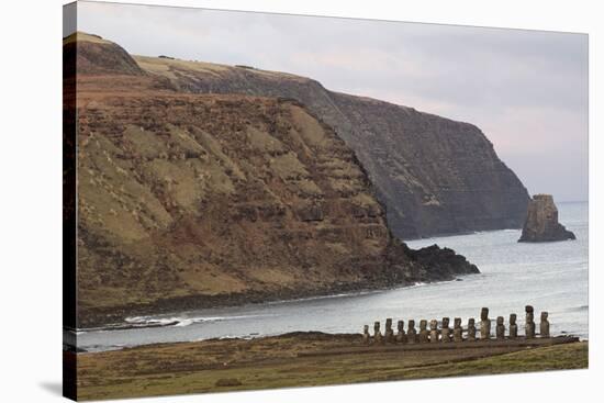 Ahu Tongariki Where 15 Moai Statues Stand with their Backs to the Ocean-Jean-Pierre De Mann-Stretched Canvas