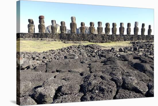 Ahu Tongariki Where 15 Moai Statues Stand with their Backs to the Ocean-Jean-Pierre De Mann-Stretched Canvas