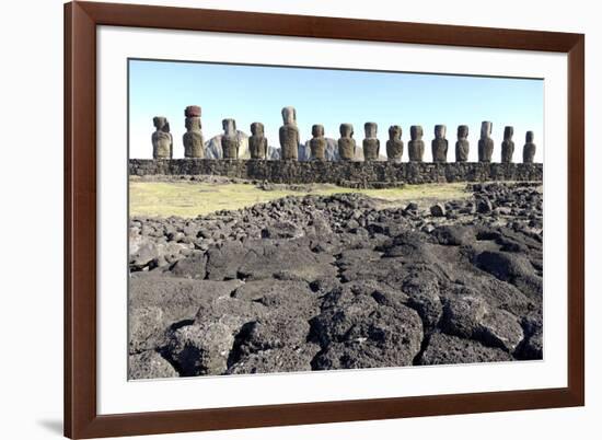 Ahu Tongariki Where 15 Moai Statues Stand with their Backs to the Ocean-Jean-Pierre De Mann-Framed Photographic Print