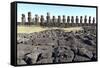Ahu Tongariki Where 15 Moai Statues Stand with their Backs to the Ocean-Jean-Pierre De Mann-Framed Stretched Canvas
