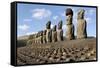 Ahu Tongariki Where 15 Moai Statues Stand with their Backs to the Ocean-Jean-Pierre De Mann-Framed Stretched Canvas