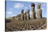 Ahu Tongariki Where 15 Moai Statues Stand with their Backs to the Ocean-Jean-Pierre De Mann-Stretched Canvas