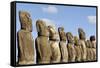 Ahu Tongariki Where 15 Moai Statues Stand with their Backs to the Ocean-Jean-Pierre De Mann-Framed Stretched Canvas