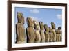 Ahu Tongariki Where 15 Moai Statues Stand with their Backs to the Ocean-Jean-Pierre De Mann-Framed Photographic Print