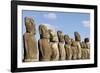 Ahu Tongariki Where 15 Moai Statues Stand with their Backs to the Ocean-Jean-Pierre De Mann-Framed Photographic Print