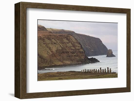 Ahu Tongariki Where 15 Moai Statues Stand with their Backs to the Ocean-Jean-Pierre De Mann-Framed Photographic Print