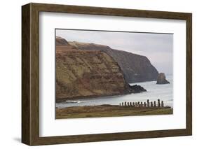 Ahu Tongariki Where 15 Moai Statues Stand with their Backs to the Ocean-Jean-Pierre De Mann-Framed Photographic Print