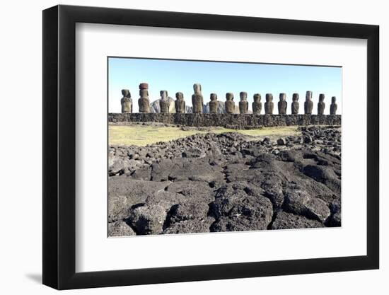 Ahu Tongariki Where 15 Moai Statues Stand with their Backs to the Ocean-Jean-Pierre De Mann-Framed Photographic Print