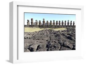 Ahu Tongariki Where 15 Moai Statues Stand with their Backs to the Ocean-Jean-Pierre De Mann-Framed Photographic Print