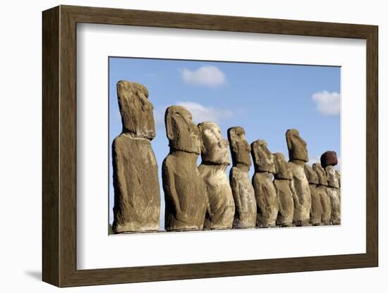 Ahu Tongariki Where 15 Moai Statues Stand with their Backs to the Ocean-Jean-Pierre De Mann-Framed Photographic Print