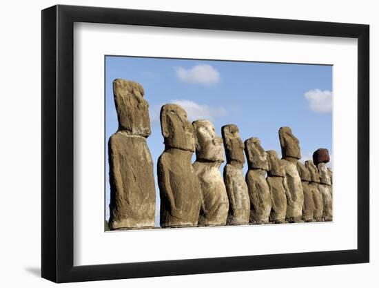 Ahu Tongariki Where 15 Moai Statues Stand with their Backs to the Ocean-Jean-Pierre De Mann-Framed Photographic Print