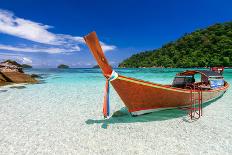 Long Tail Boat on White Sand Beach on Tropical Island-aiaikawa-Photographic Print