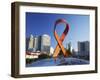 Aids Ribbon Sculpture with Downtown Skyscrapers in Background, Durban, Kwazulu-Natal, South Africa-Ian Trower-Framed Photographic Print