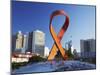Aids Ribbon Sculpture with Downtown Skyscrapers in Background, Durban, Kwazulu-Natal, South Africa-Ian Trower-Mounted Photographic Print