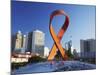 Aids Ribbon Sculpture with Downtown Skyscrapers in Background, Durban, Kwazulu-Natal, South Africa-Ian Trower-Mounted Photographic Print