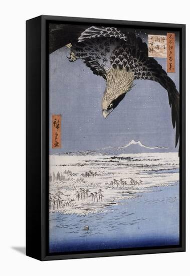 Aigle au-dessus des champs de Susaki à Fukagawa-Ando Hiroshige-Framed Stretched Canvas