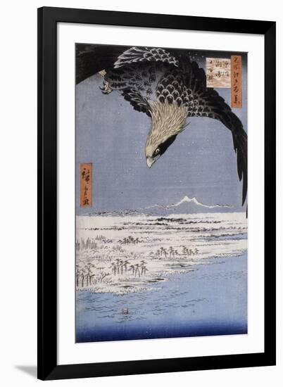 Aigle au-dessus des champs de Susaki à Fukagawa-Ando Hiroshige-Framed Giclee Print