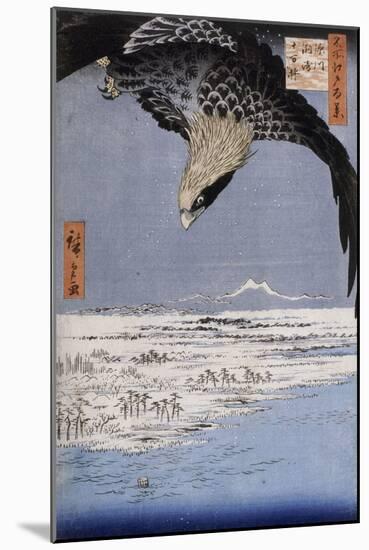 Aigle au-dessus des champs de Susaki à Fukagawa-Ando Hiroshige-Mounted Giclee Print