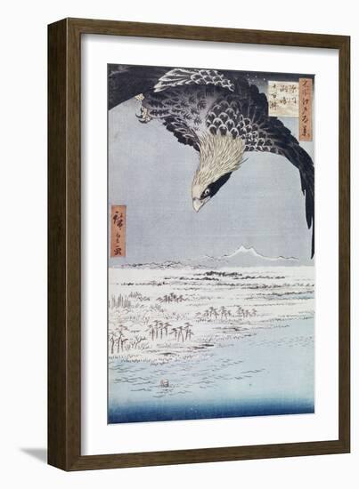 Aigle au-dessus des champs de Susaki à Fukagawa-Ando Hiroshige-Framed Giclee Print