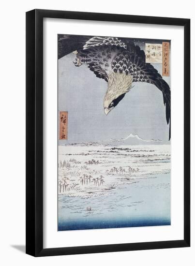 Aigle au-dessus des champs de Susaki à Fukagawa-Ando Hiroshige-Framed Giclee Print