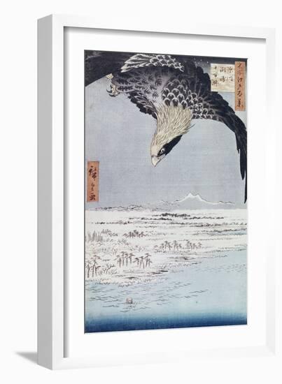 Aigle au-dessus des champs de Susaki à Fukagawa-Ando Hiroshige-Framed Giclee Print