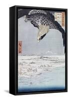 Aigle au-dessus des champs de Susaki à Fukagawa-Ando Hiroshige-Framed Stretched Canvas