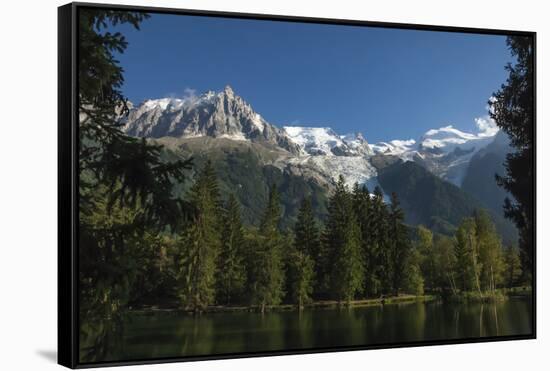 Aiguile du Midi and Mont Blanc, 4809m, and the Glaciers, from the Lake, Chamonix, Haute Savoie, Fre-James Emmerson-Framed Stretched Canvas