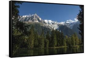 Aiguile du Midi and Mont Blanc, 4809m, and the Glaciers, from the Lake, Chamonix, Haute Savoie, Fre-James Emmerson-Framed Stretched Canvas