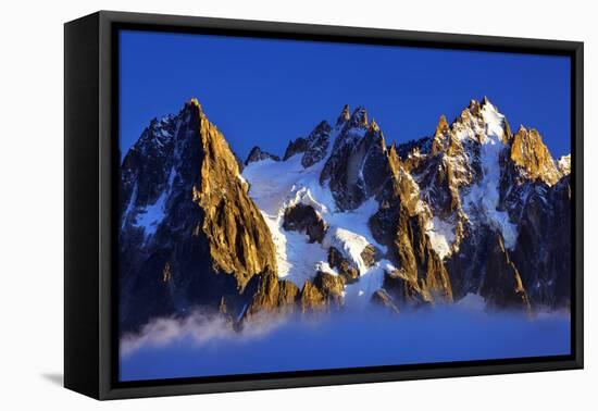 Aiguilles De Chamonix at Sunset with Clouds Rising, Haute Savoie, France, Europe, September 2008-Frank Krahmer-Framed Stretched Canvas