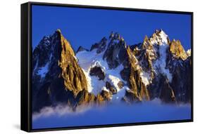 Aiguilles De Chamonix at Sunset with Clouds Rising, Haute Savoie, France, Europe, September 2008-Frank Krahmer-Framed Stretched Canvas